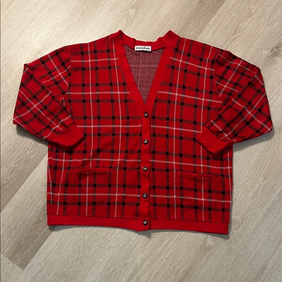 eccotoo Sweaters - Vintage Women’s Plaid Button Down Cardigan w Pockets